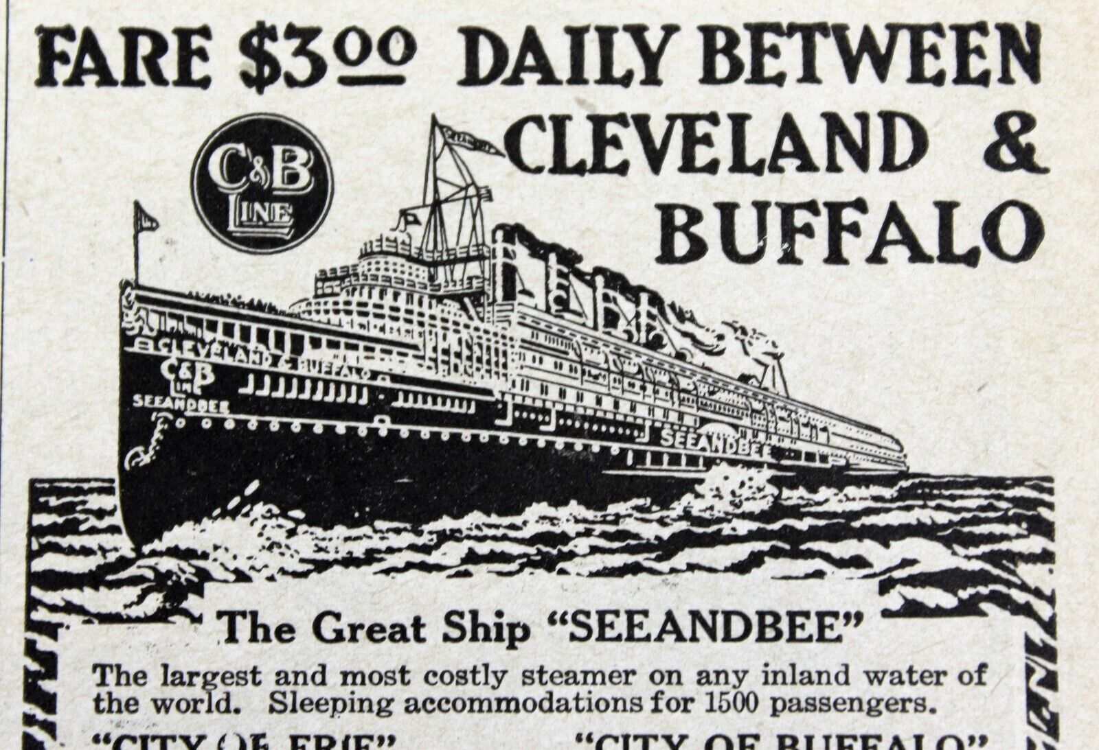 1916 CLEVELAND & BUFFALO TRANSIT Advertising Original Vintage Antique Print Ad