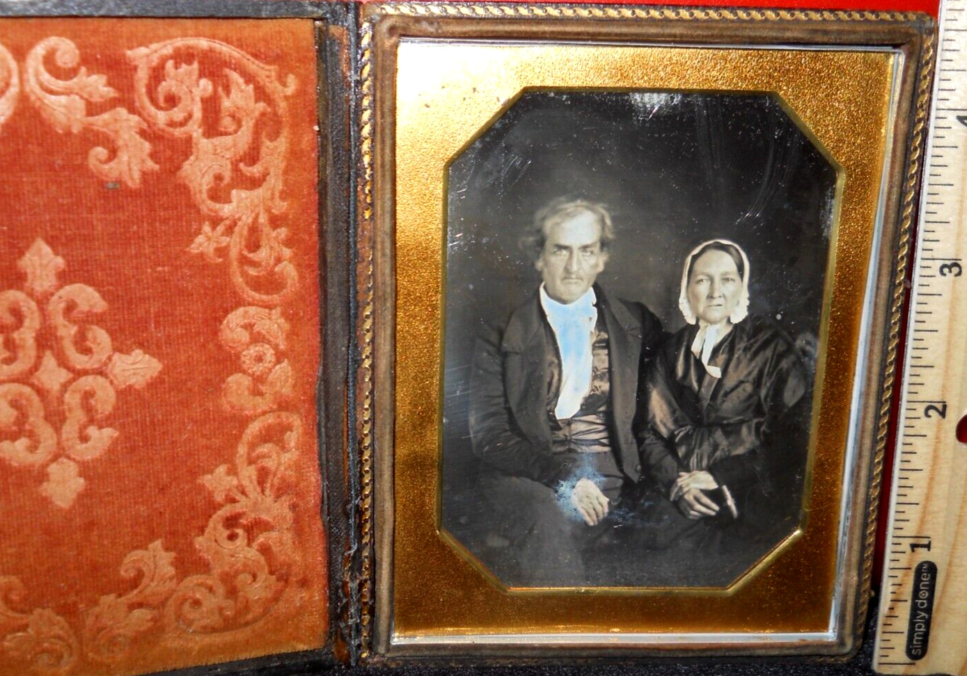 Quarter Plate Size Daguerreotype of couple in a full case