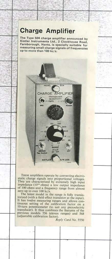1967 Kistler Instruments Farnborough Type 504 Charge Amplifier