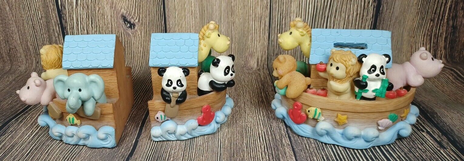 Noah’s Ark Bookends and Matching Piggy Bank Child Baby Nursery 