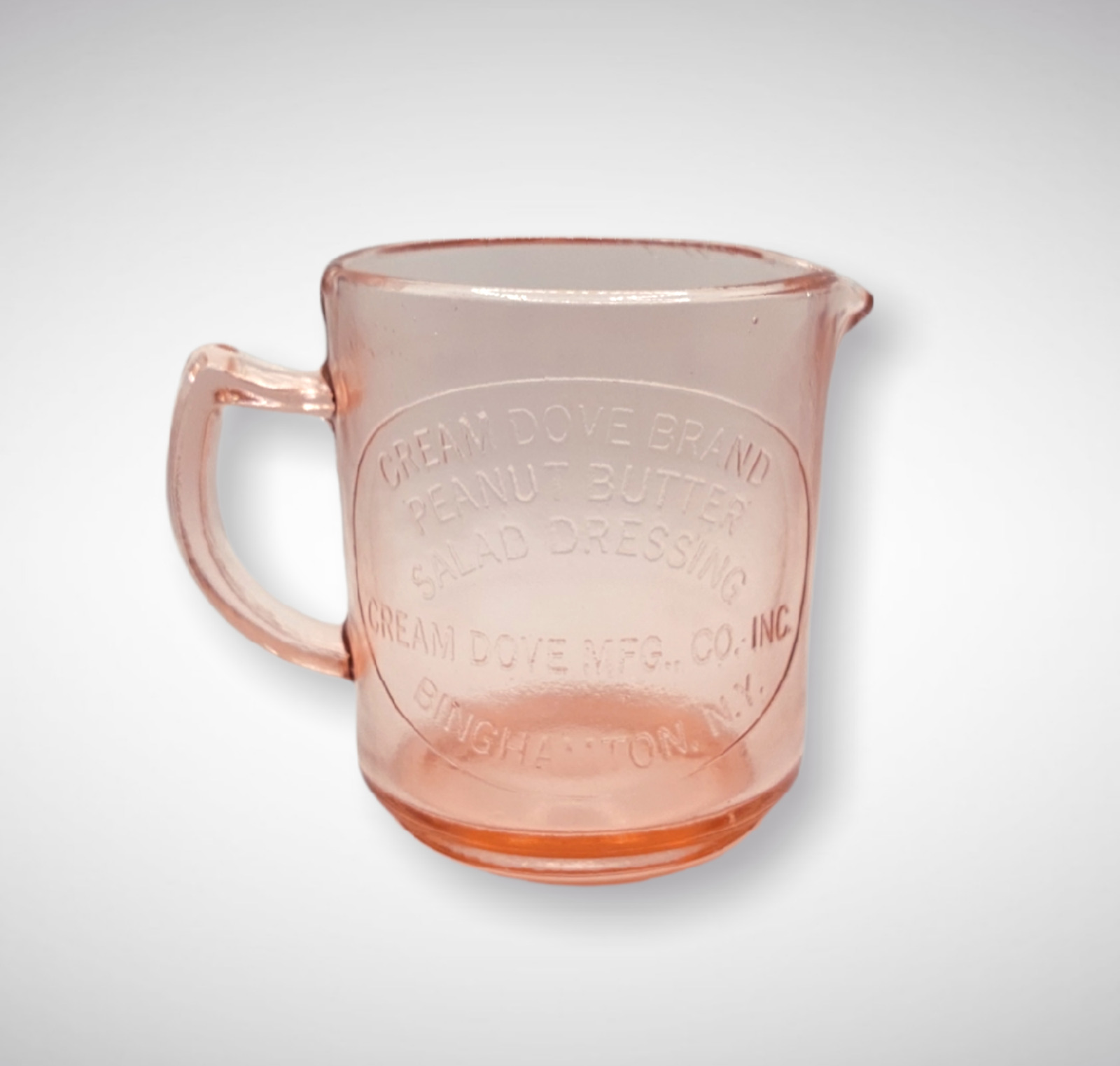 PINK DEPRESSION STYLE GLASS CREAM DOVE MEASURING CUP W/ SPOUT, Vintage, Jar Bowl