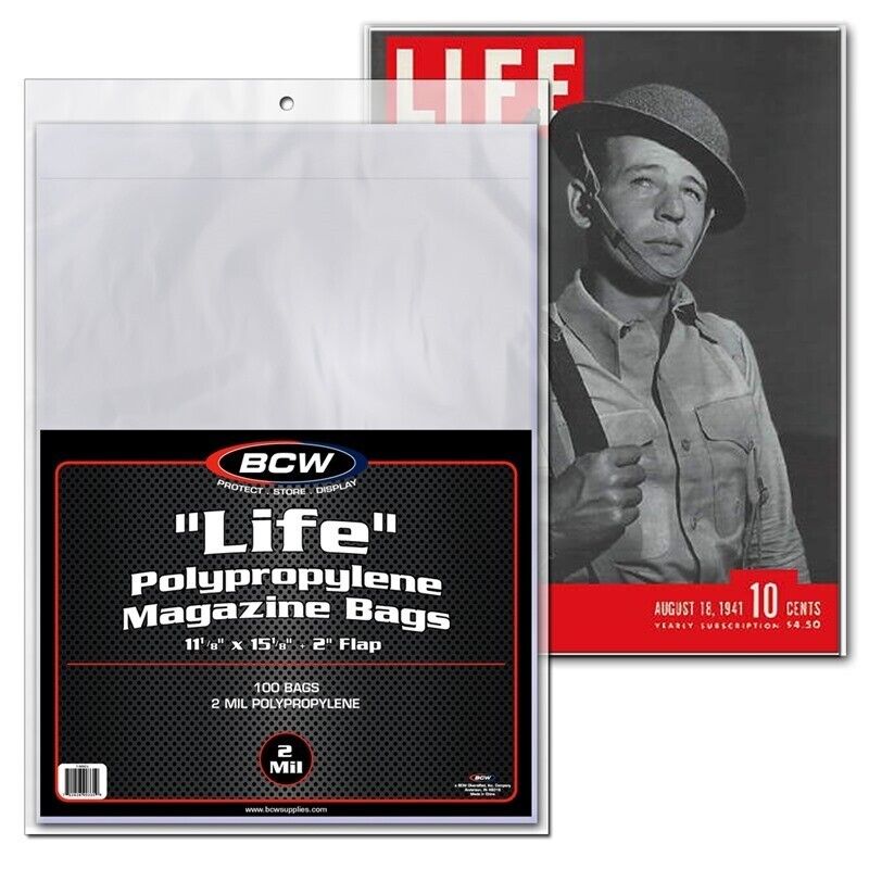 100 BCW Life Magazine Bags 2 Mil Poly Sleeves Safe Storage High-Quality Holders