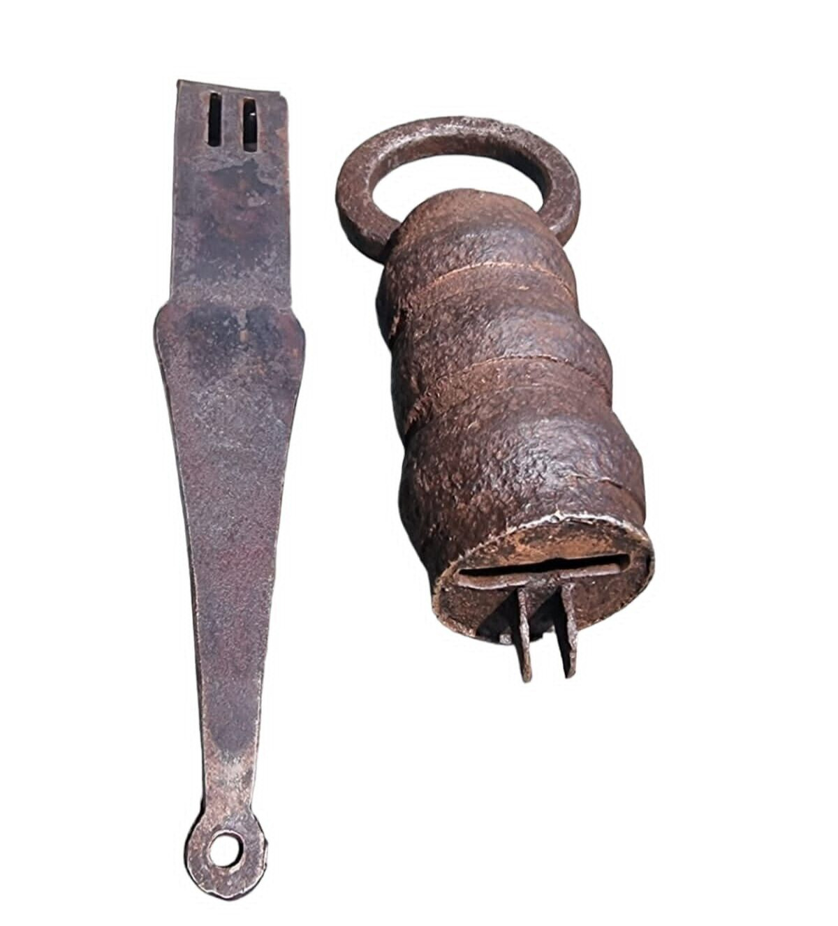 Vintage Old Antique Iron Rare Tricky Push System Very Long Big Pad Lock & Key