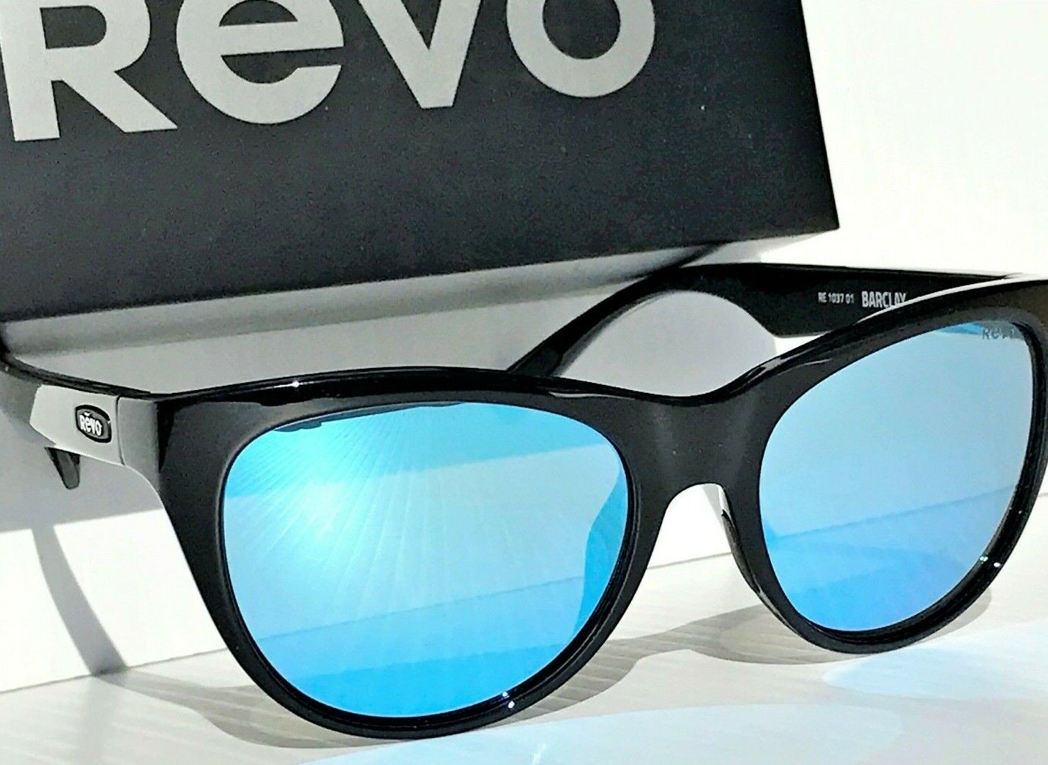 NEW Revo BARCLAY Shiny Black POLARIZED Blue Water Lens Sunglass 1037 01 BL
