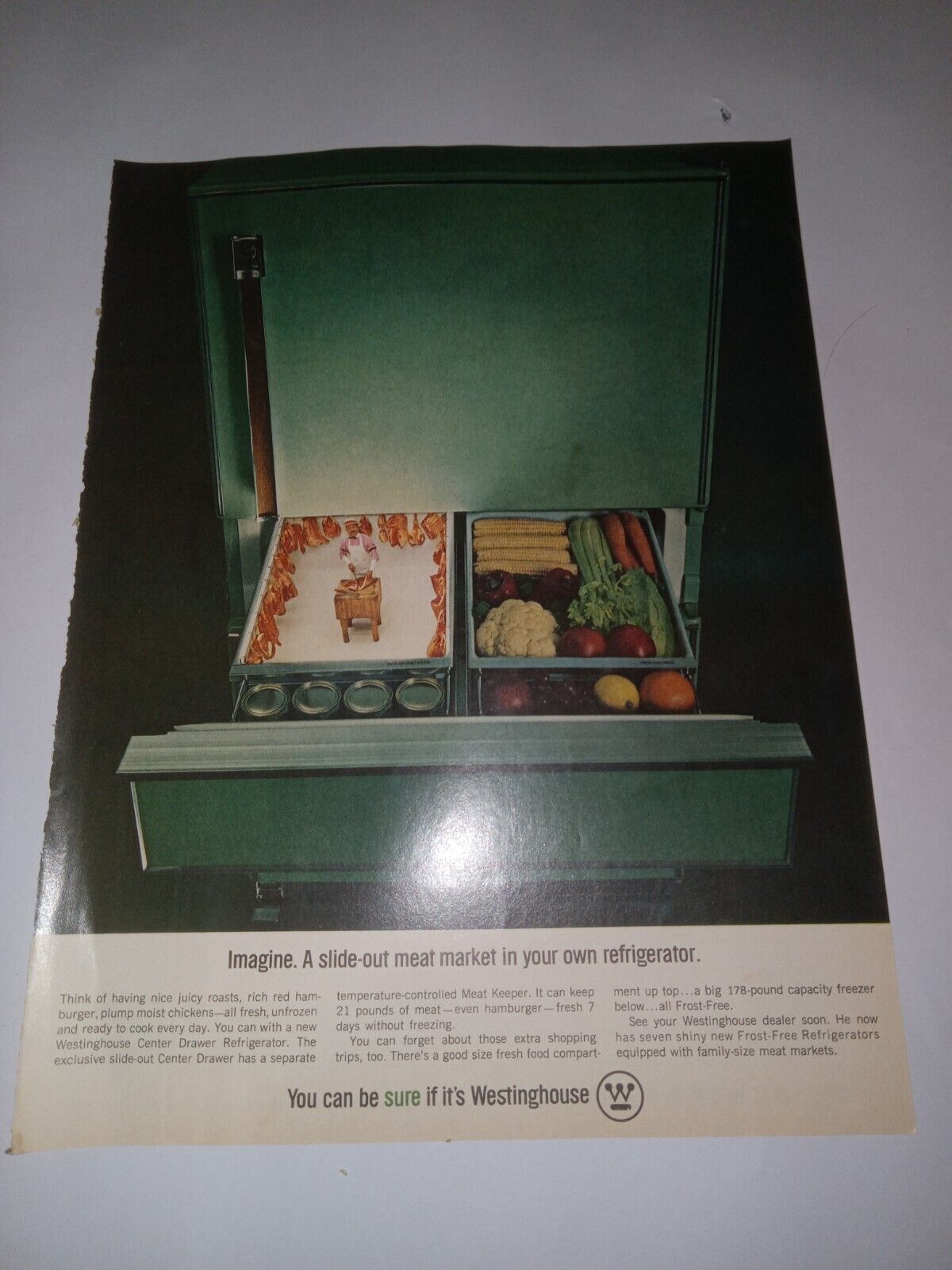 1965 Westinghouse Refrigerator Appliance Print Advertisement Electricity Back Ad