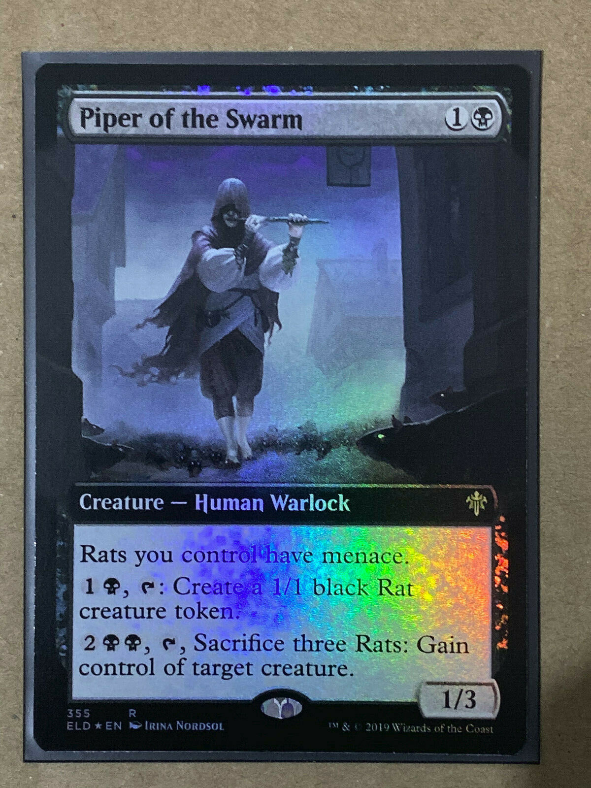 Piper of the Swarm FOIL EXTENDED ART MTG Throne Of Eldraine RARE Magic Gathering