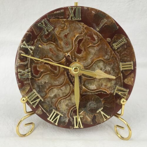 1PC Natural Ammonite Disc Fossil Quartz Clock Crystal Collection Reiki+Stand