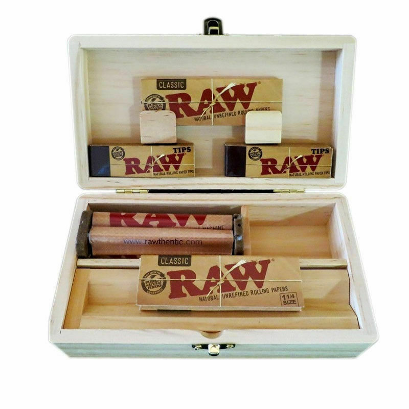 Rolling Tray Med Storage Stash Box 2 Raw Natural Paper 1 1/4, Roller, 100 Tips