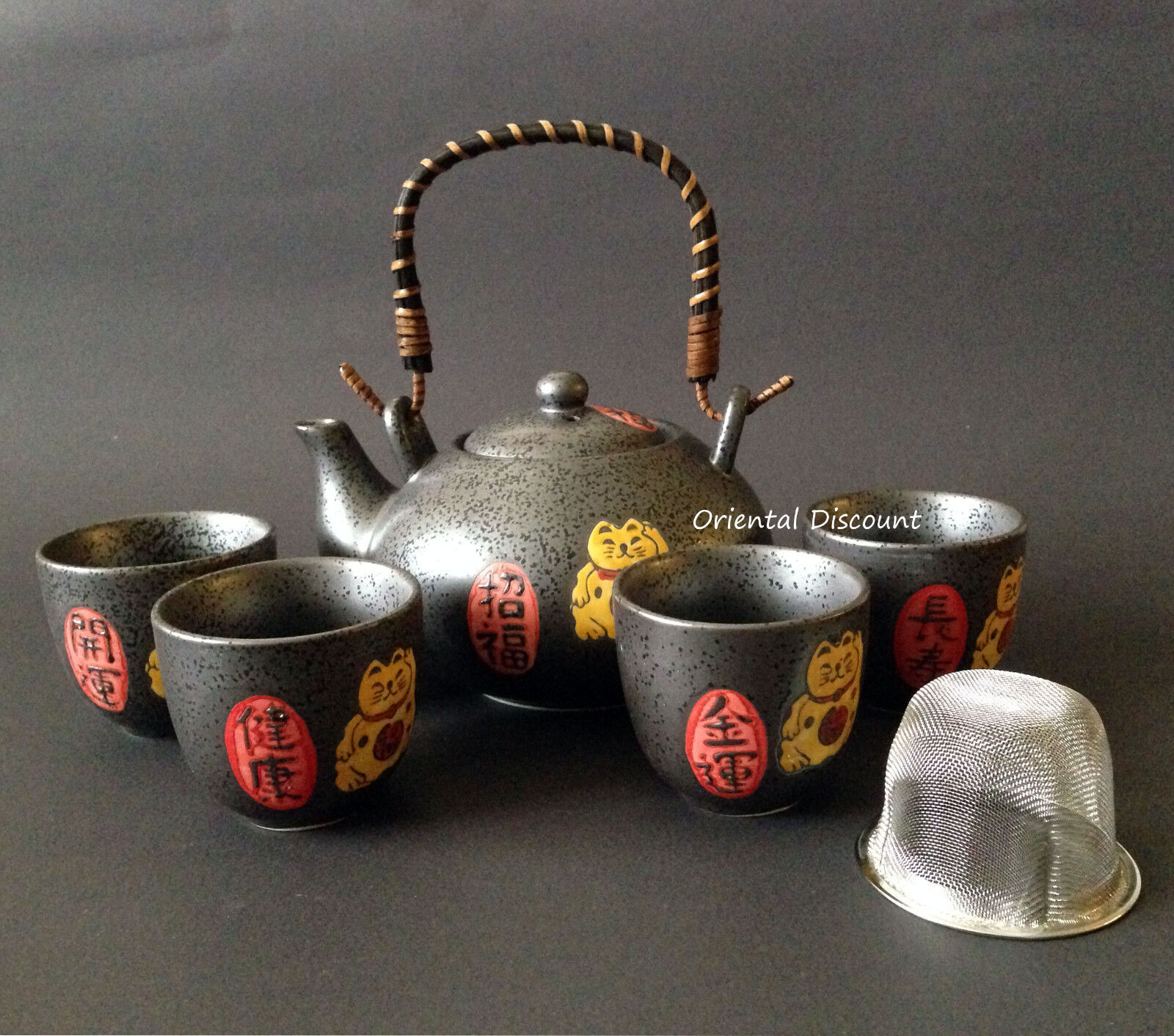 Japanese Ceramic Maneki Neko Lucky Cat Tea Set for Rich Health Fortune Longevity