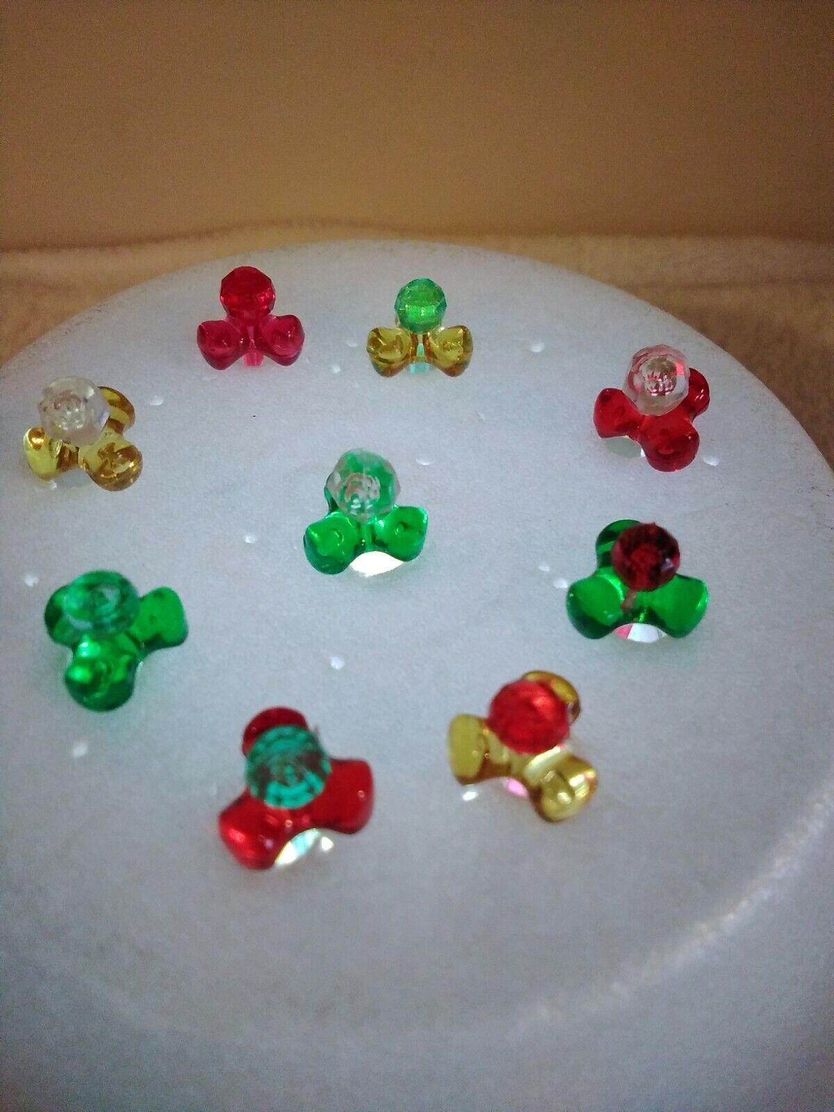 50 Vtg TriBeads Red, Gold, Green and 5mm Globe Pins for Ceramic Christmas Trees
