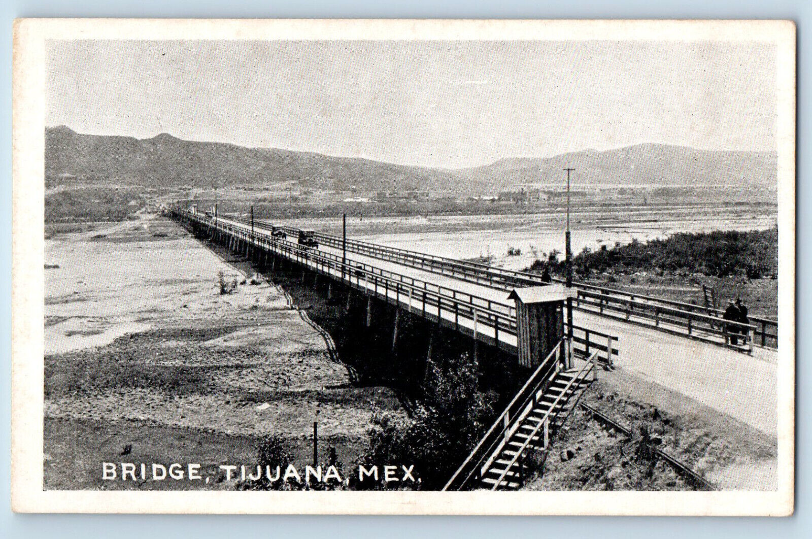 Tijuana Baja California Mexico Postcard Bridge Scene c1930's Vintage