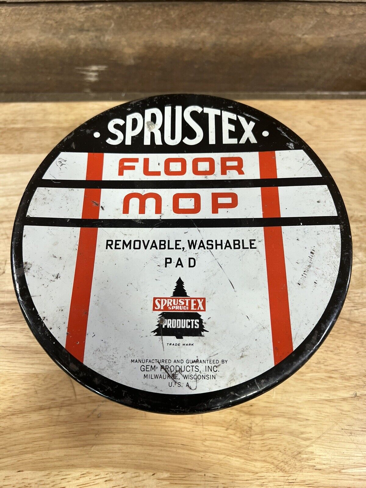 Vintage Sprustex Floor Mop Tin Can