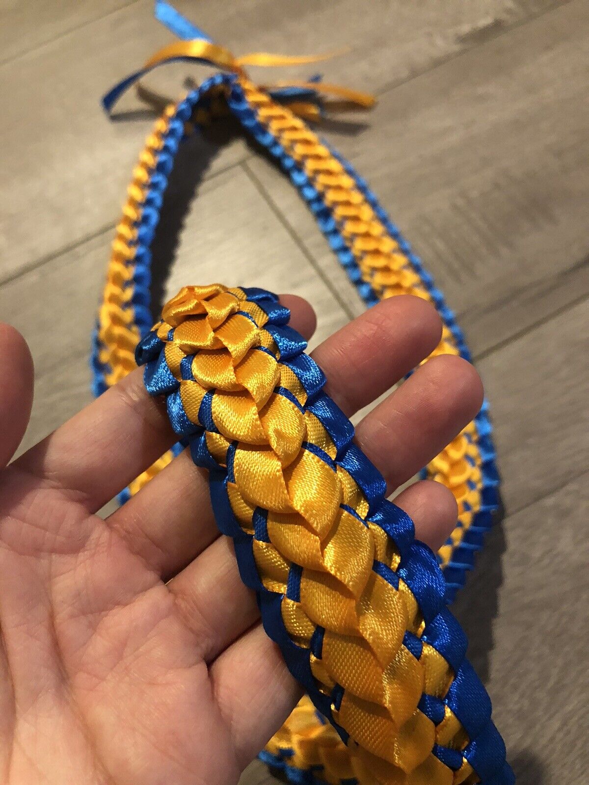 Gold & Royal Blue Satin Double Ribbon Graduation Lei (Custom orders available)