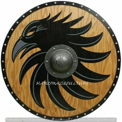 Oak Viking Raven Solid Wooden Shield Battle Ready Round Shield handmade designer