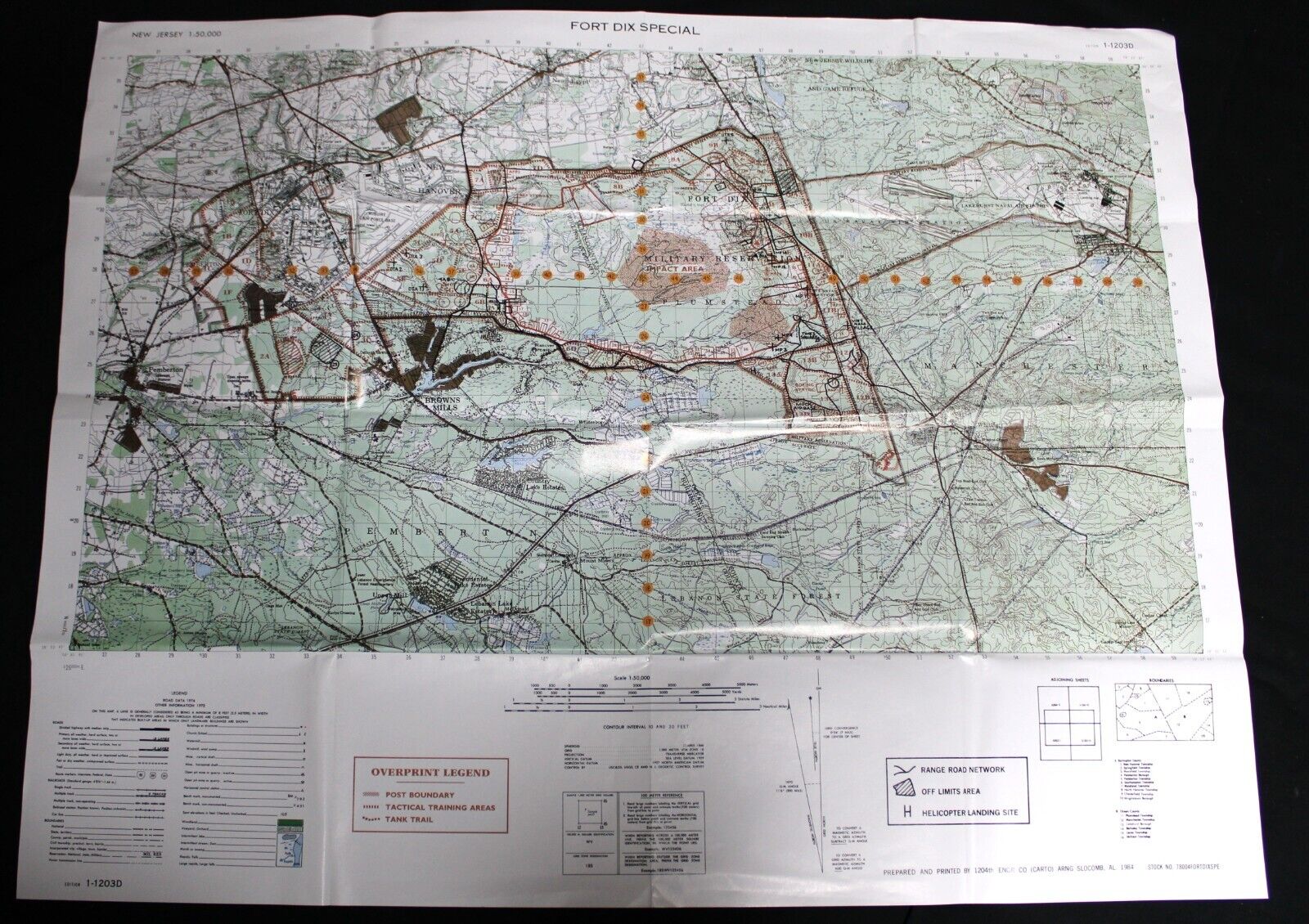 FORT DIX NEW JERSEY GROUNDS & ROAD TOPOGRAPHIC MAP 1984 VINTAGE U.S. ARMY ISSUE