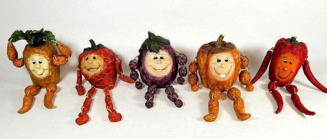 Lot of 5 VTG Anthropomorphic Vegetable Fruit Shelf Sitter Resin Figurines Faces