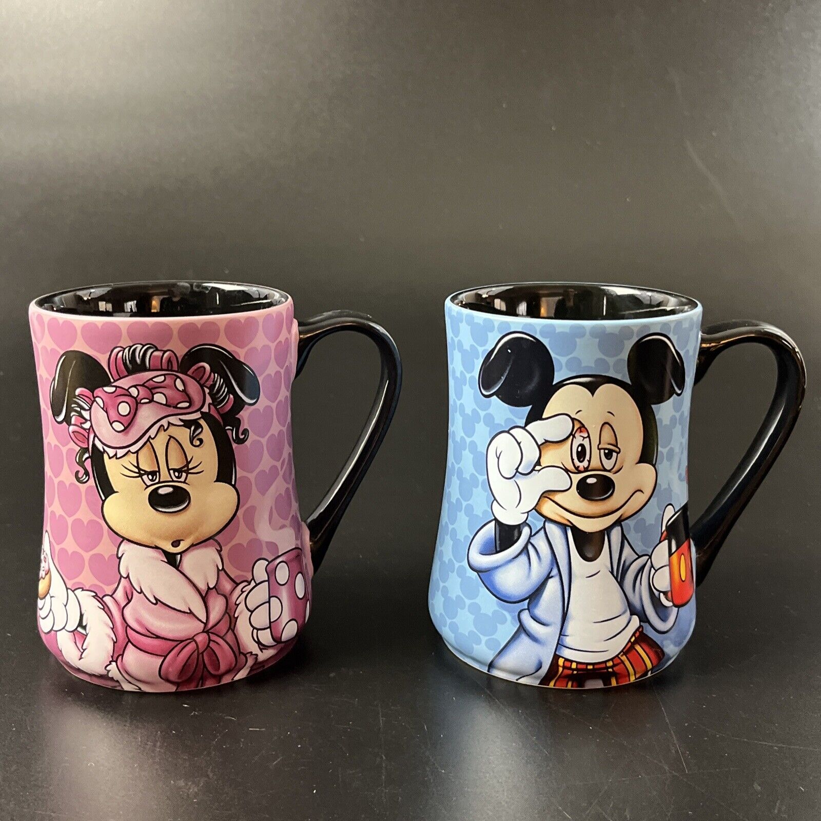 Pair of 2 Disney Mickey & Minnie Mouse Mugs Coffee Cups Some Mornings Are Rough
