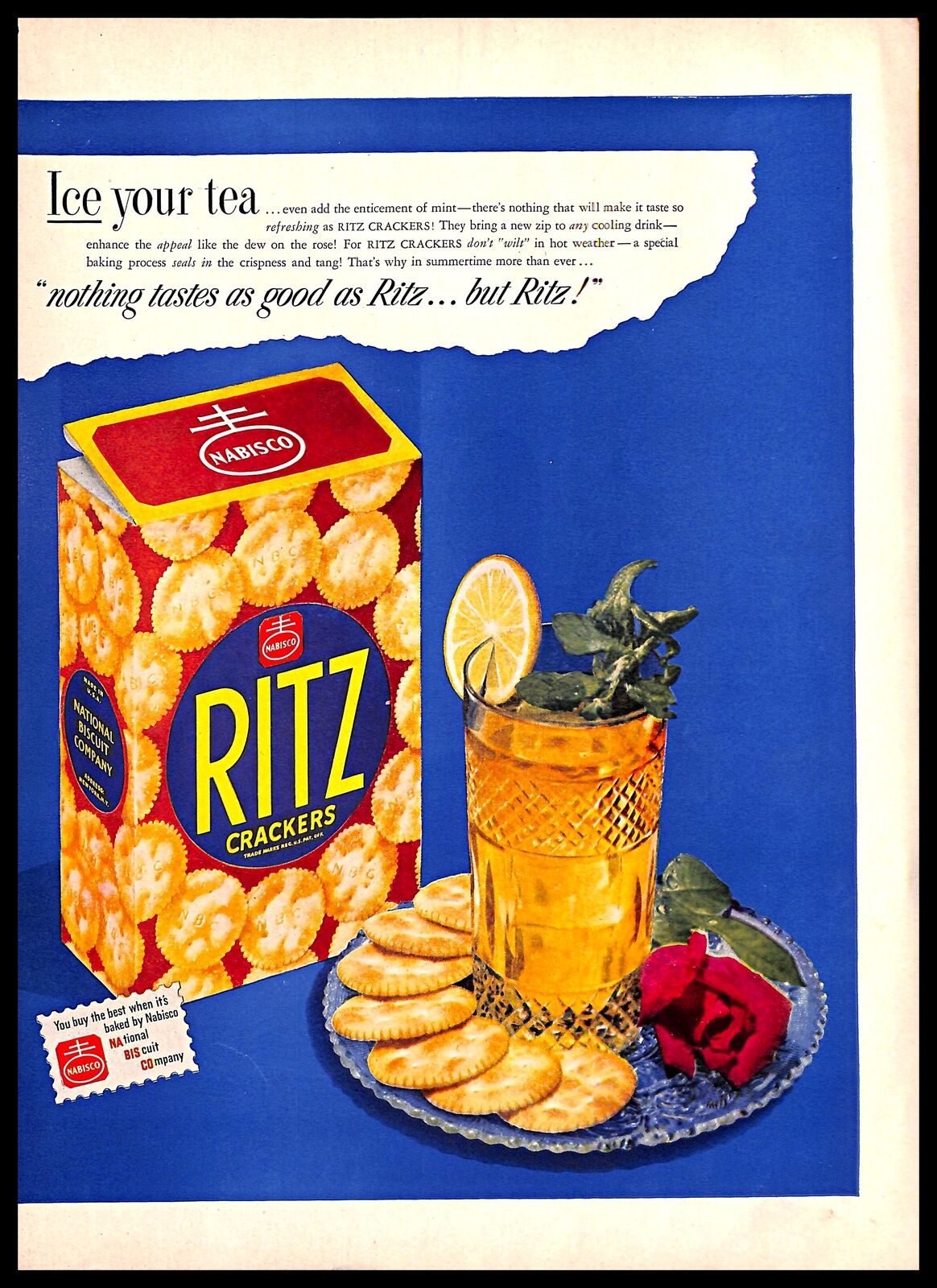 1949 Nabisco Ritz Crackers Vintage PRINT AD Biscuits Baking Lemon Mint Iced Tea 