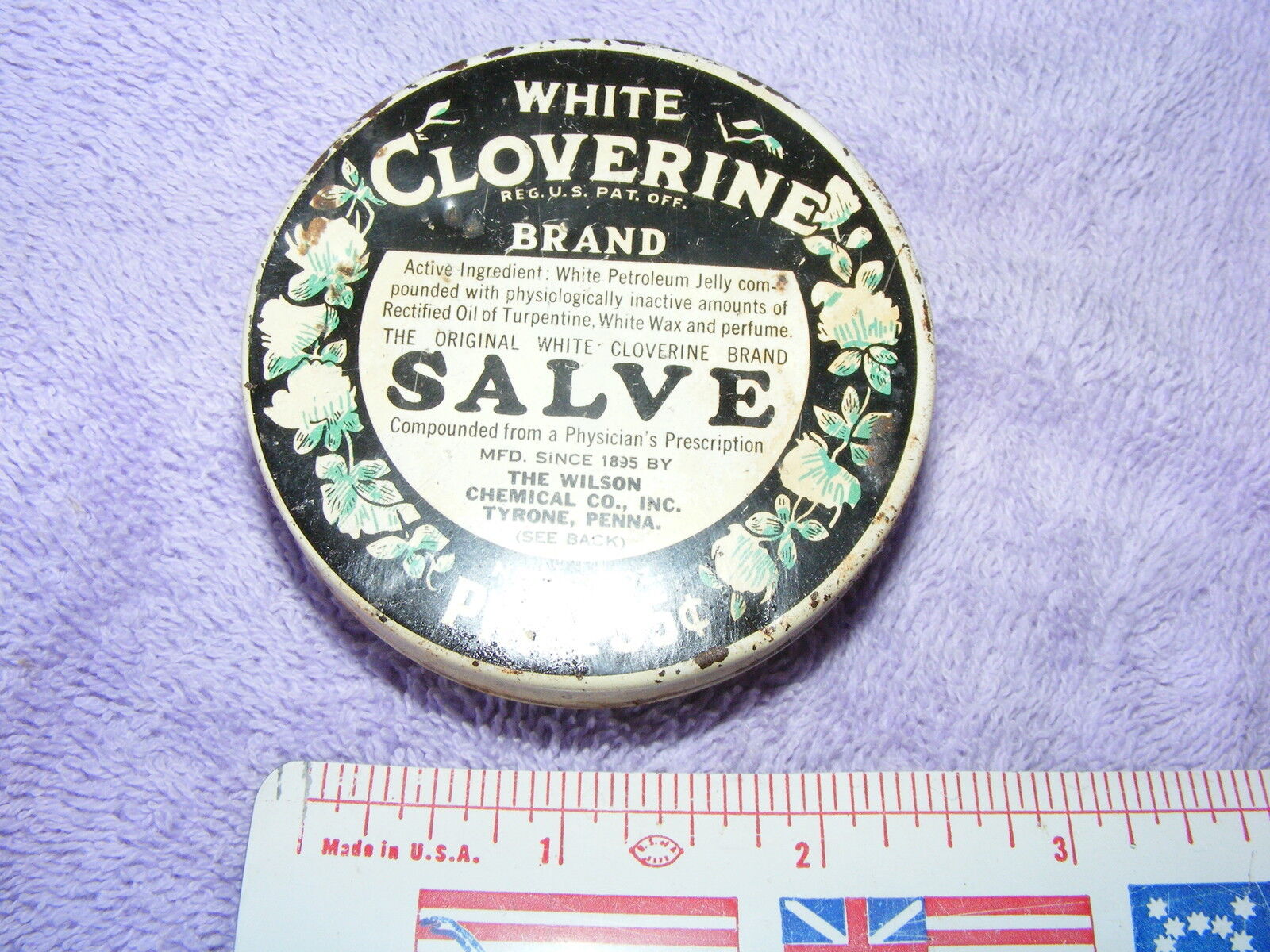 Vintage White Cloverine Salve Tin