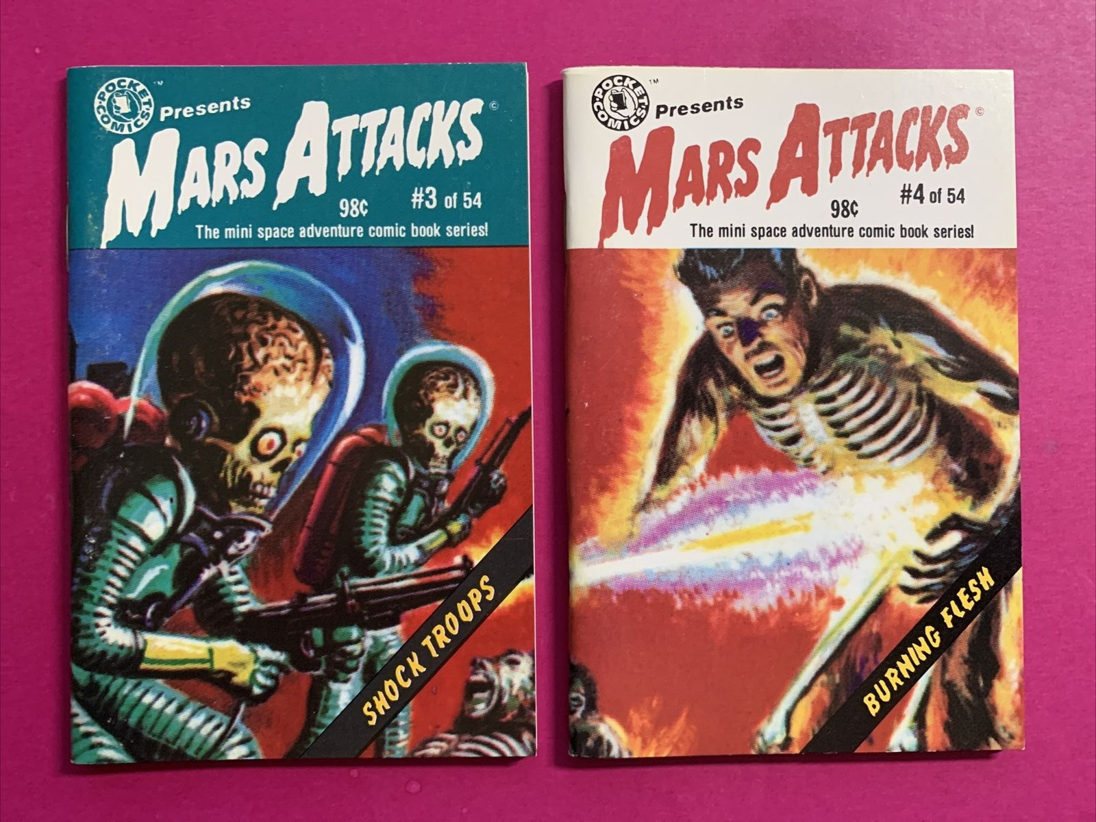 🐶 1988 Topps Mars Attacks Pocket Comics #3 & 4 The Mini Space Adventure Series