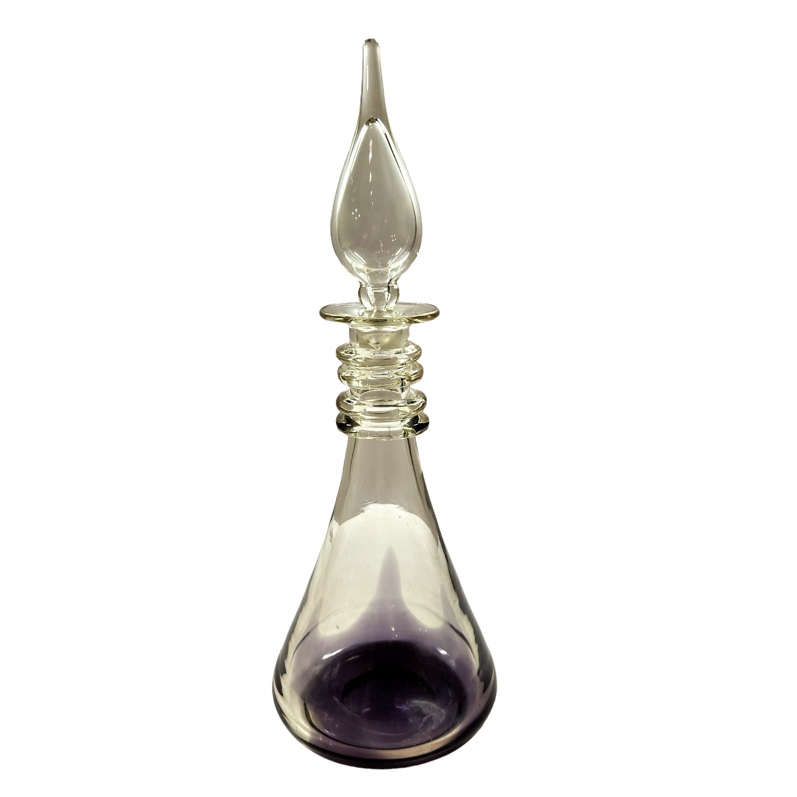 Vintage Clear and Purple Glass Decanter Genie Bottle with Stopper