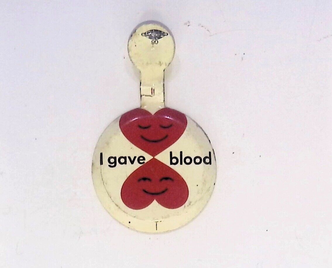 I GAVE BLOOD VINTAGE BUTTON FOLD OVER TAB PIN ADVERTISING