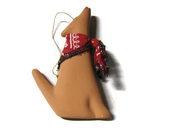 VTG Christmas Ornament Desert Southwest Collectible Clay Coyote Bead Bandanna