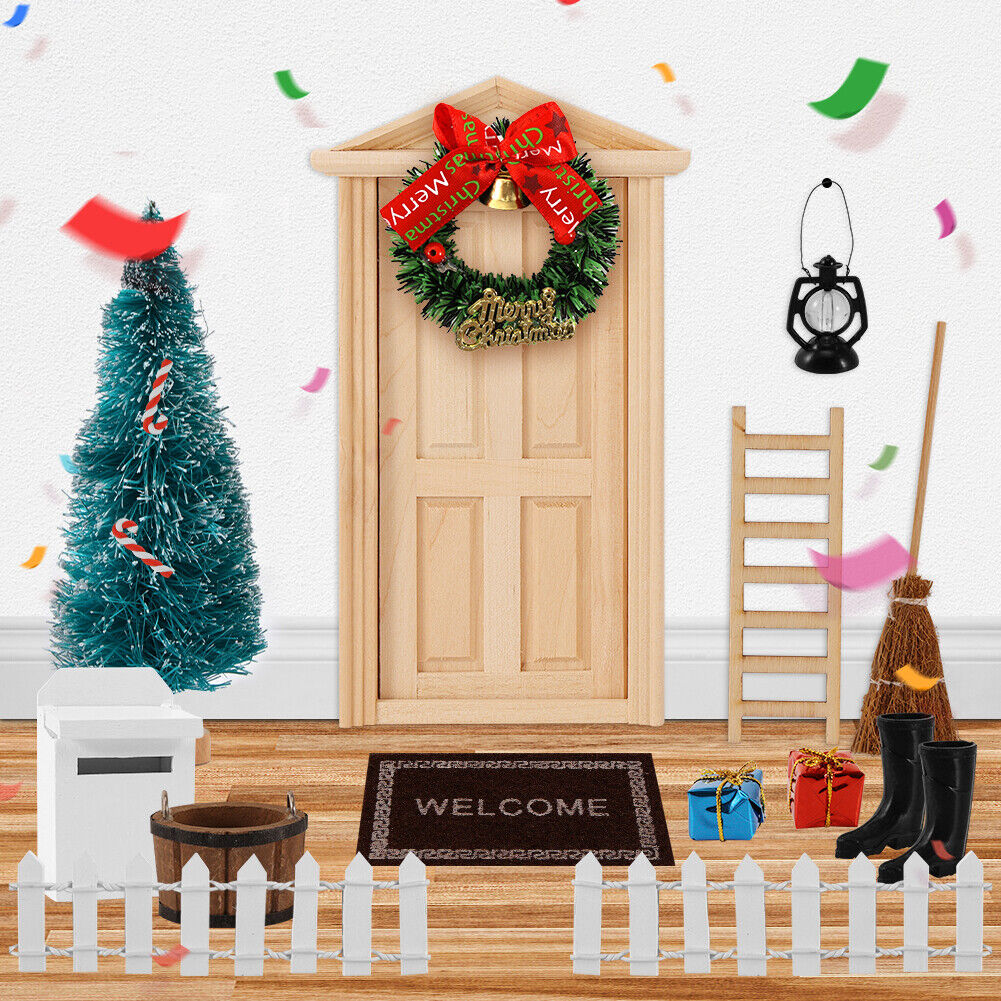 Christmas Gnome Door House Set 17Pcs Fairy House Christmas Ornament Decor US