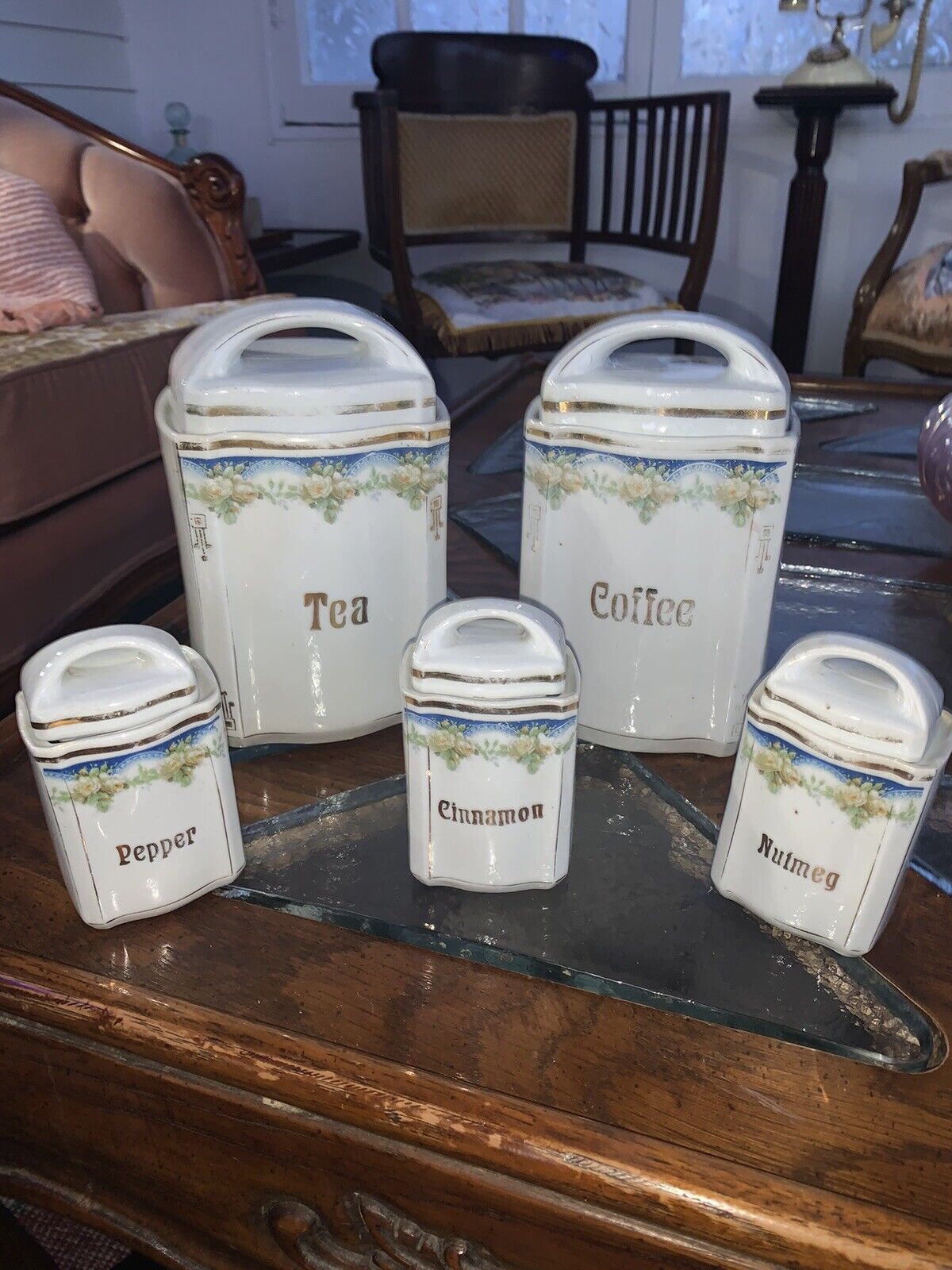Vintage 1930s German Kitchen Canisters Spice Jars Coffee And Tea Containers