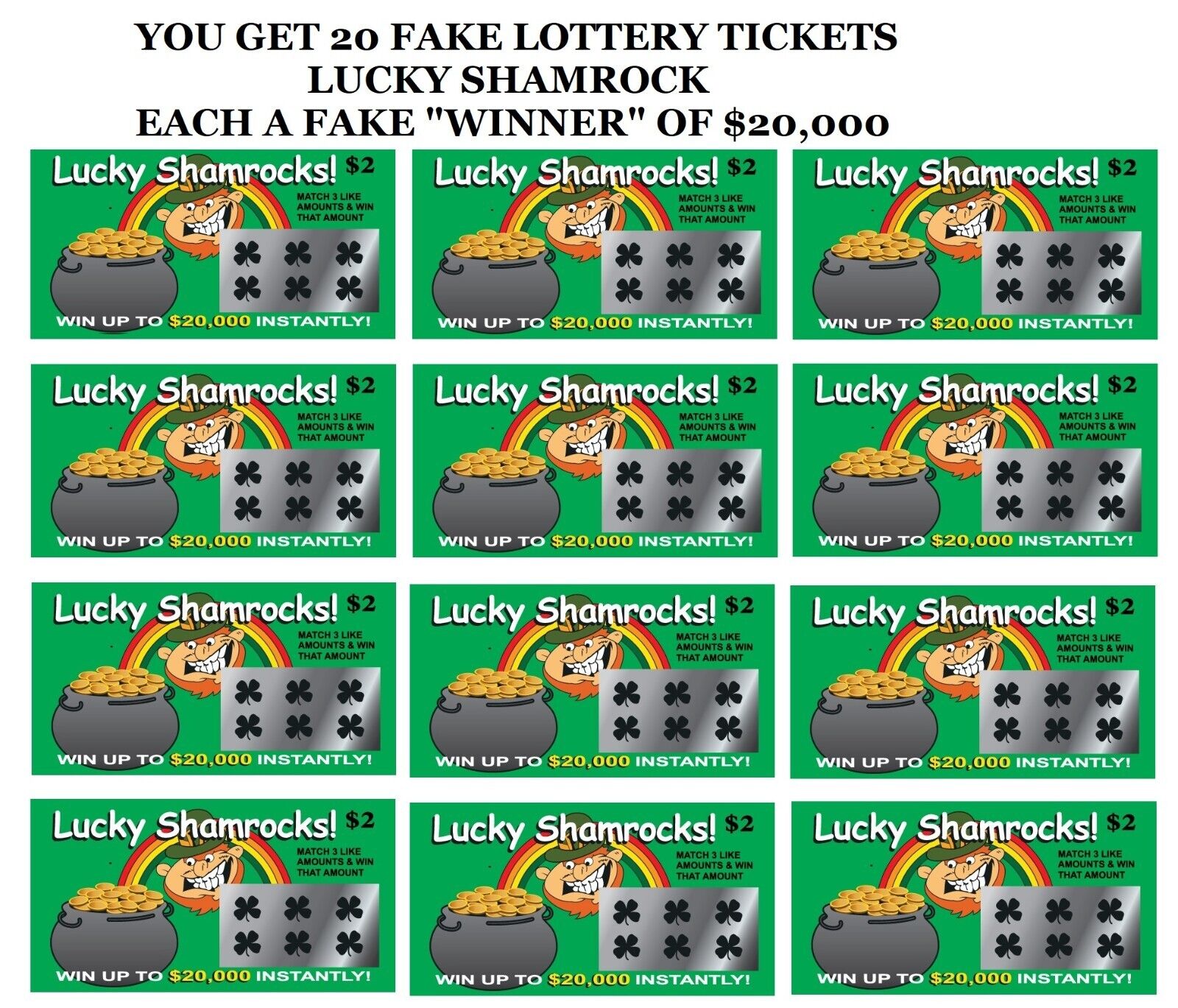FAKE LOTTERY TICKETS-20 Pack Prank Gag Gift
