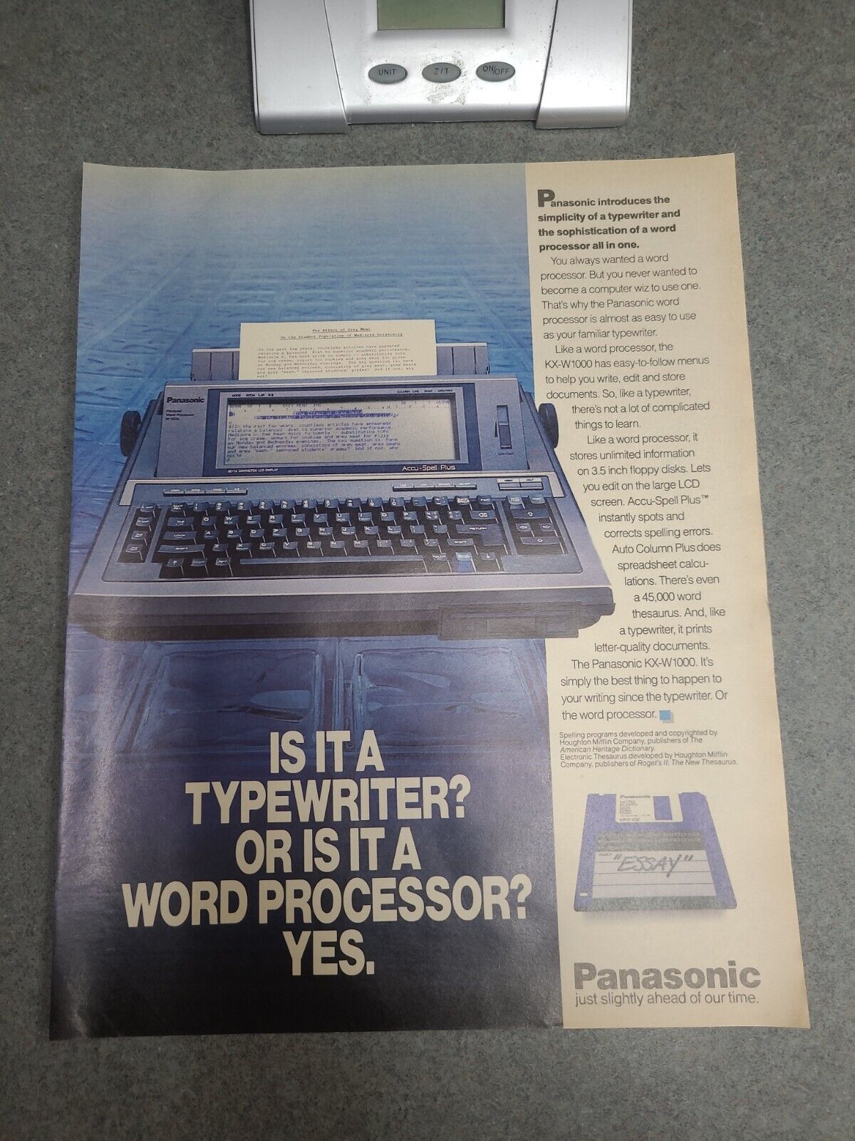 Panasonic KX-W1000 Typewriter Word Processor Print Ad 1989 9.5 X 11.5