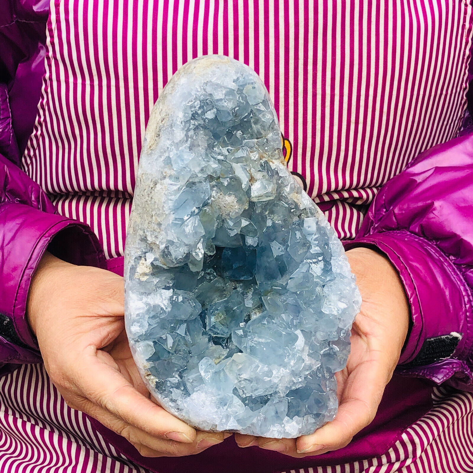 4.33LB natural blue celestite geode quartz crystal mineral specimen healing