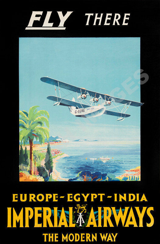 Fly There Imperial Airways vintage air travel poster 16x24