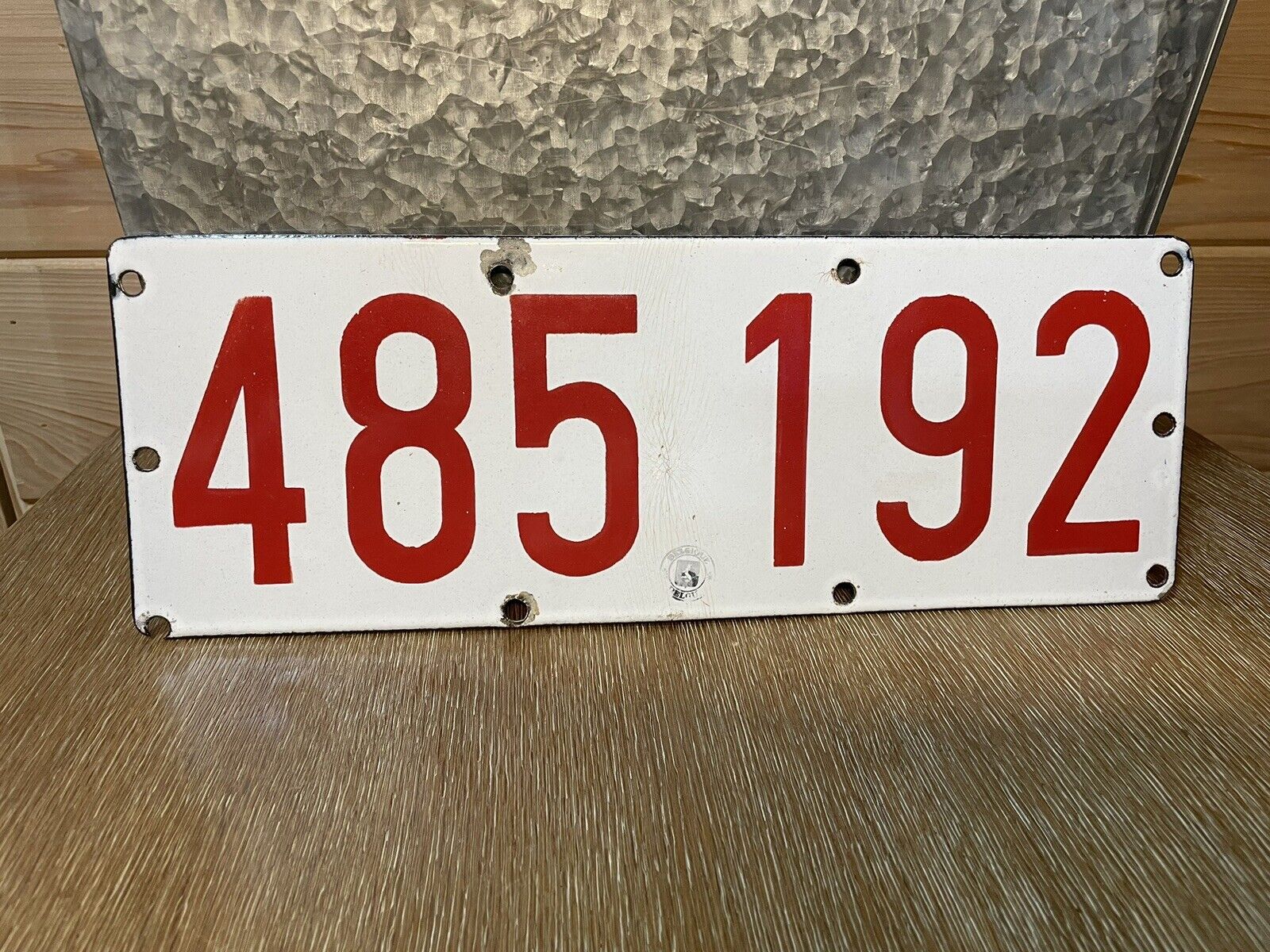 SUPERB 1950s Belgium Belgian PORCELAIN License Plate Tag 485 192