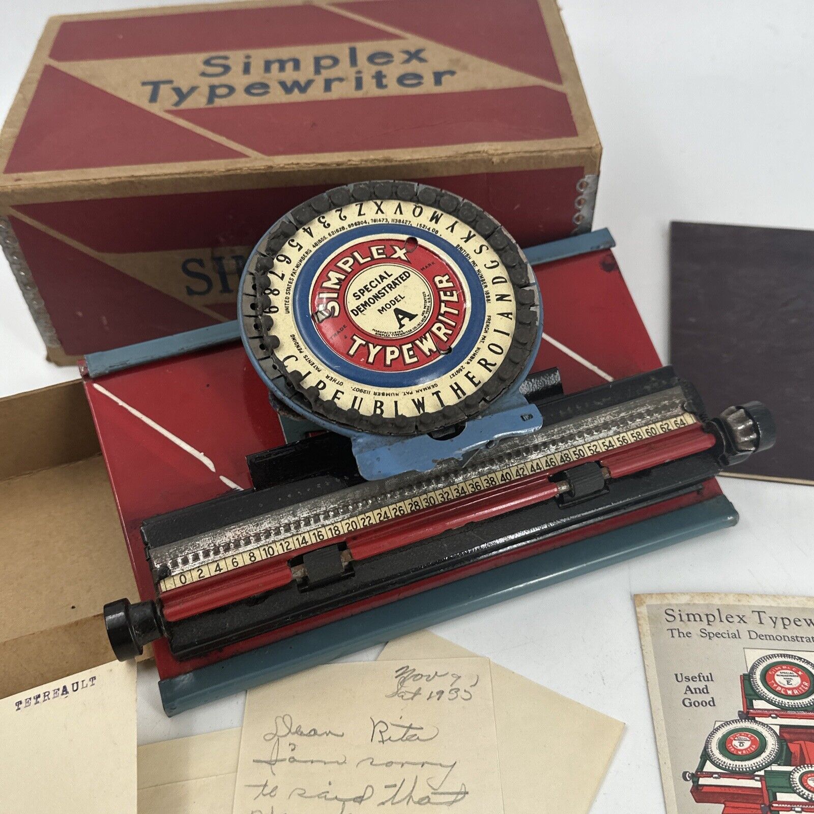 Antique Simplex Special Demonstrated Model A Typewriter Original Box Excellent