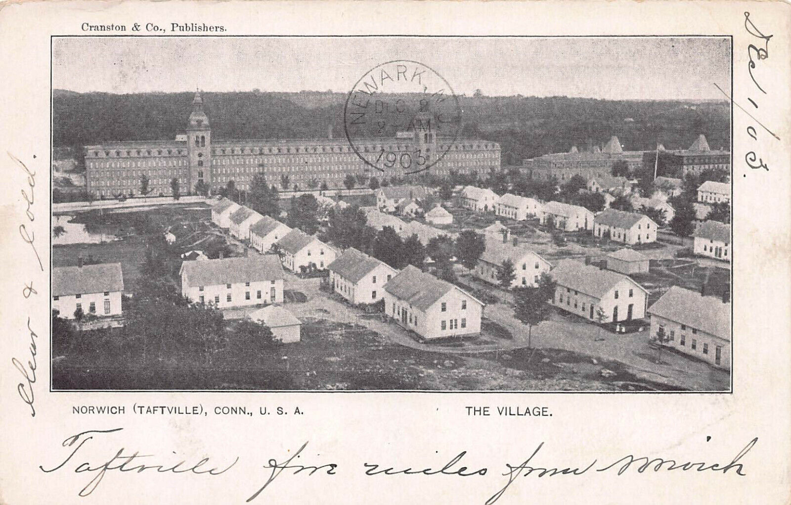 The Village of Norwich, Taftville, Connecticut, 1903 Postcard, Used