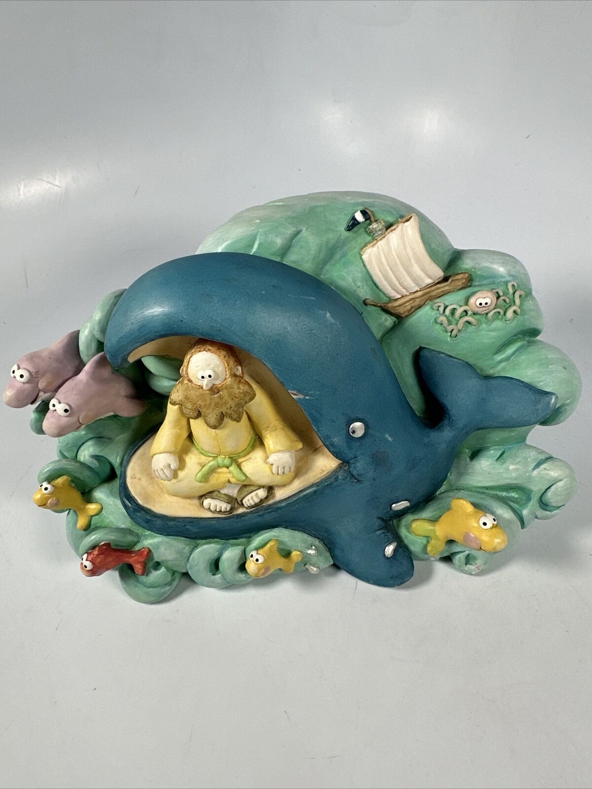 1995 The Beginners Bible | Jonah And The Whale | Ceramic Figurine *Rare 7.5x4.5”