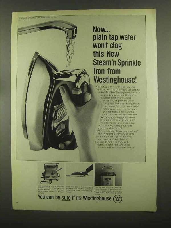 1965 Westinghouse Steam\'n Sprinkle Iron Ad - Tap Water