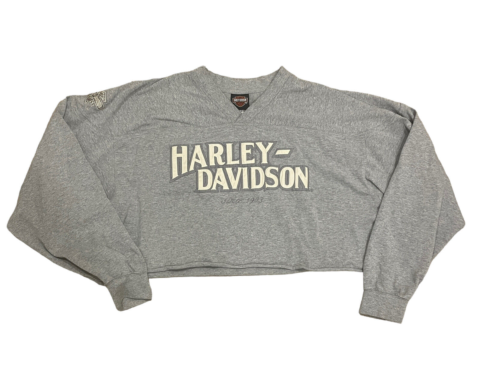 Harley Davidson Biker Oversized Cropped Long Sleeve Shirt Embroidered Logo Sz XL