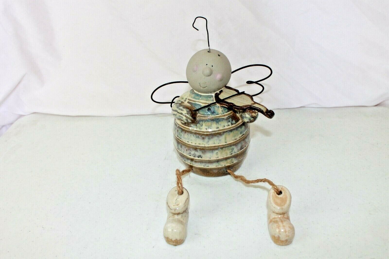  Ceramic Bumble Bee Playin Violin Dangling Feet Desk/Counter Decoration 