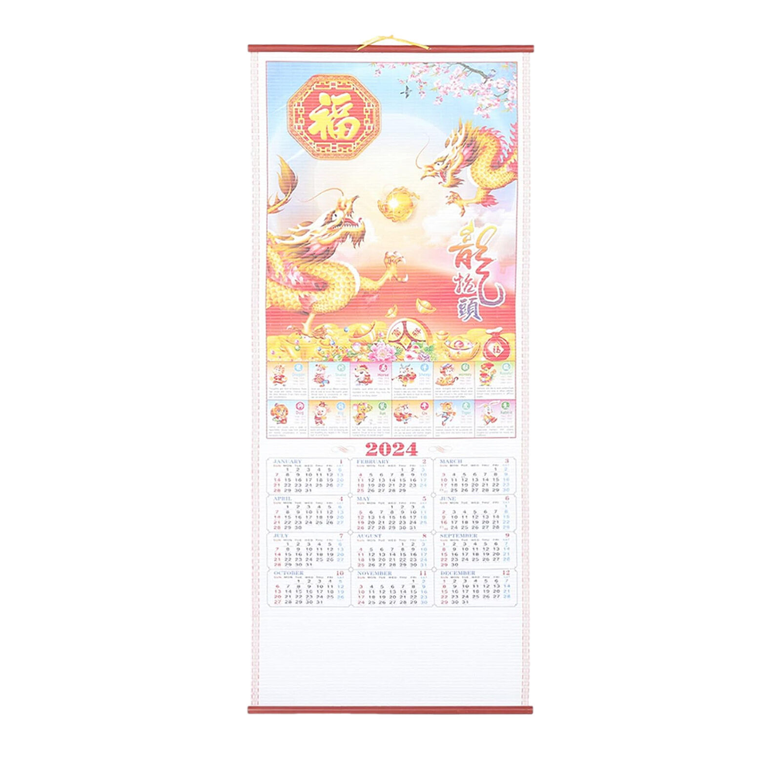 2024 Chinese Zodiac Dragon Calendar Wall Hanging Scroll Calendar Wall Calendar