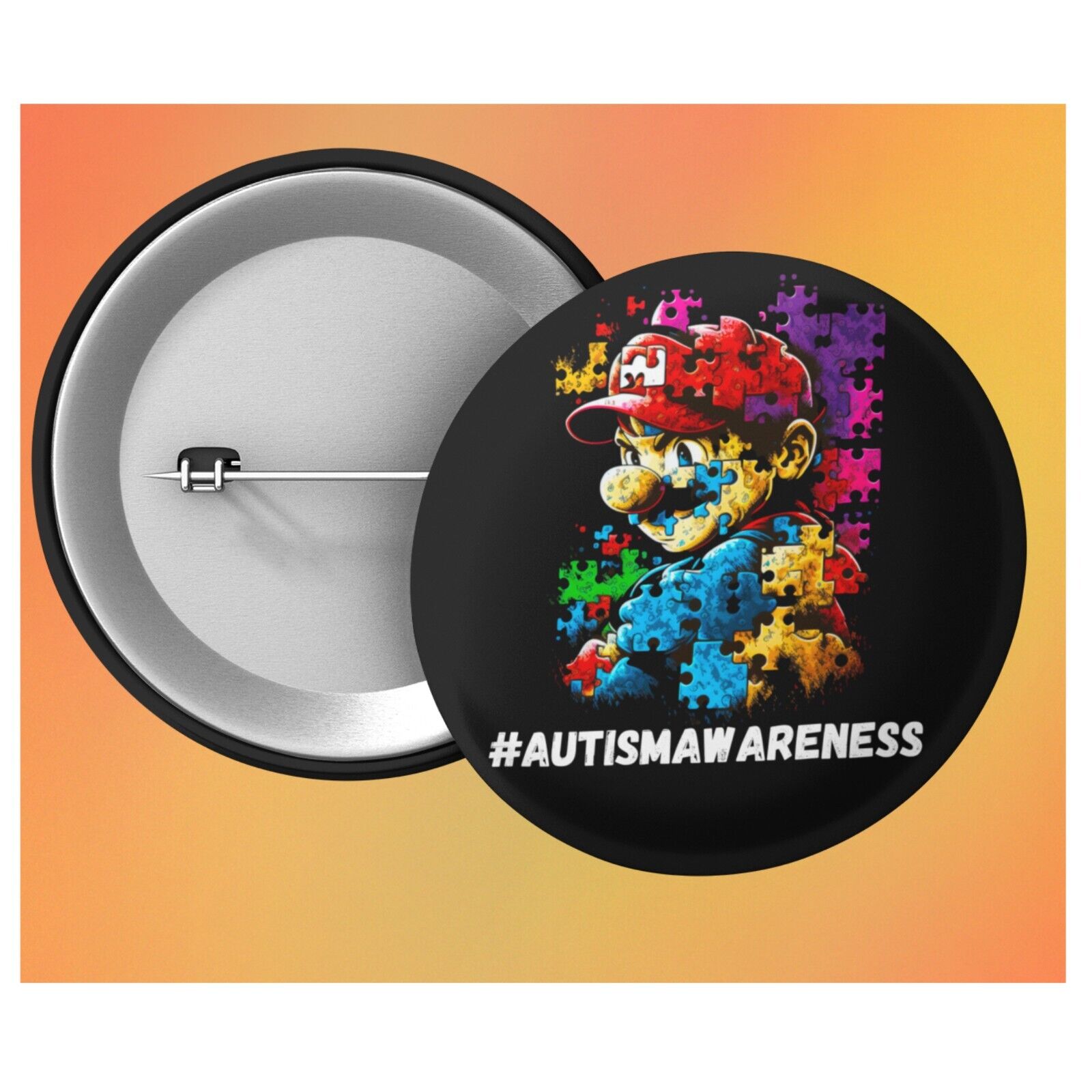 Autism Awareness Mario Pin | Autism Awareness Pin | Gamer Autism Awareness 