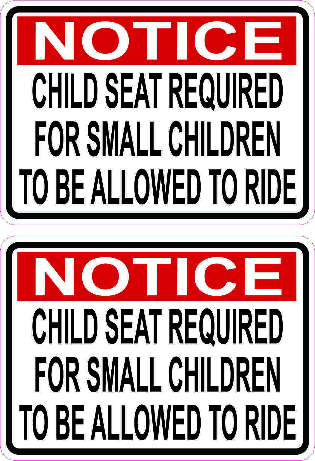 3.5in x 2.5in Child Seat Required Vinyl Stickers