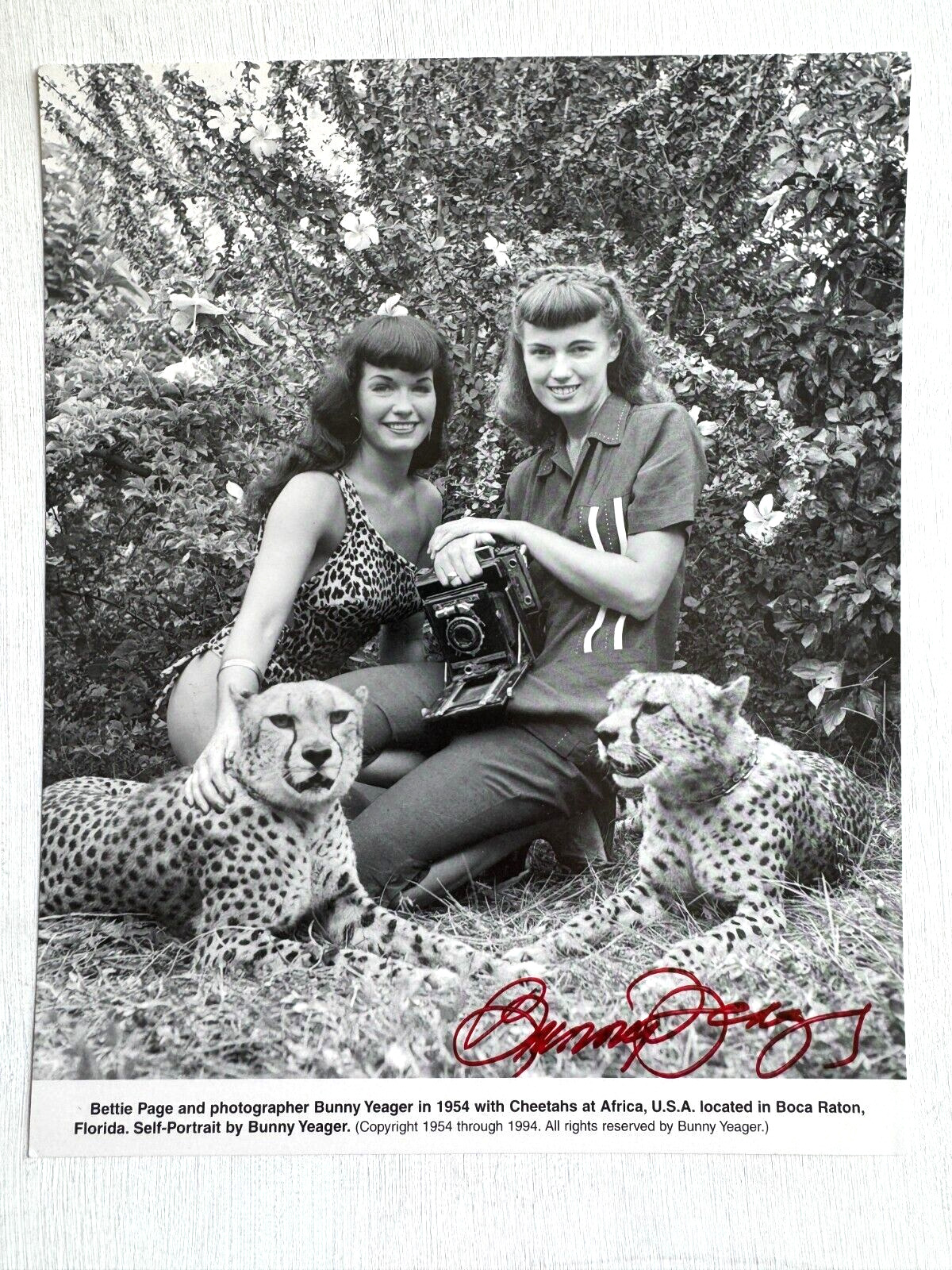 Photograph of Betty Page Pinup Girl w/Photographer Bunny Yeager Autographed