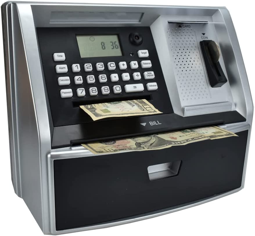 ATM Savings Bank with Debit Card Electronic Piggy Bank for Real Money Coin Rec