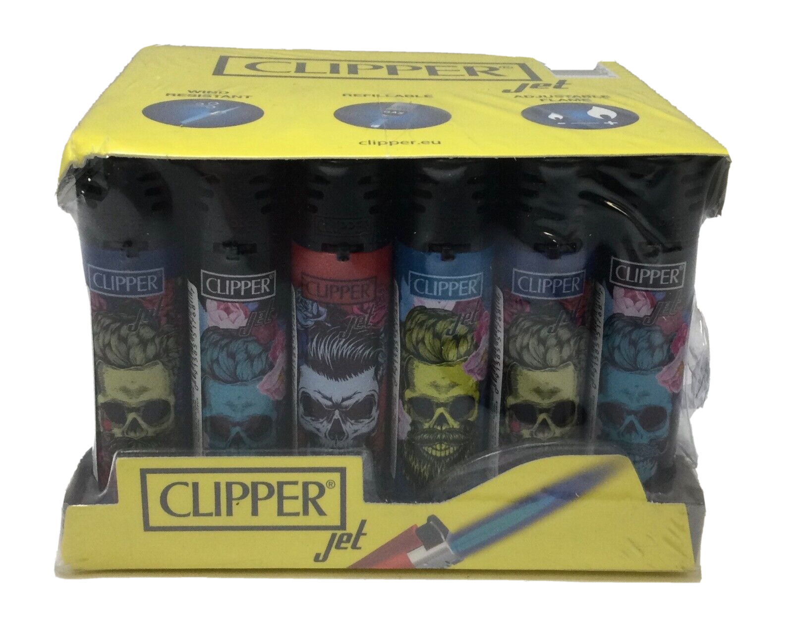 Clipper Jet Lot of 24 Lighters Skull Collection Multicolor 