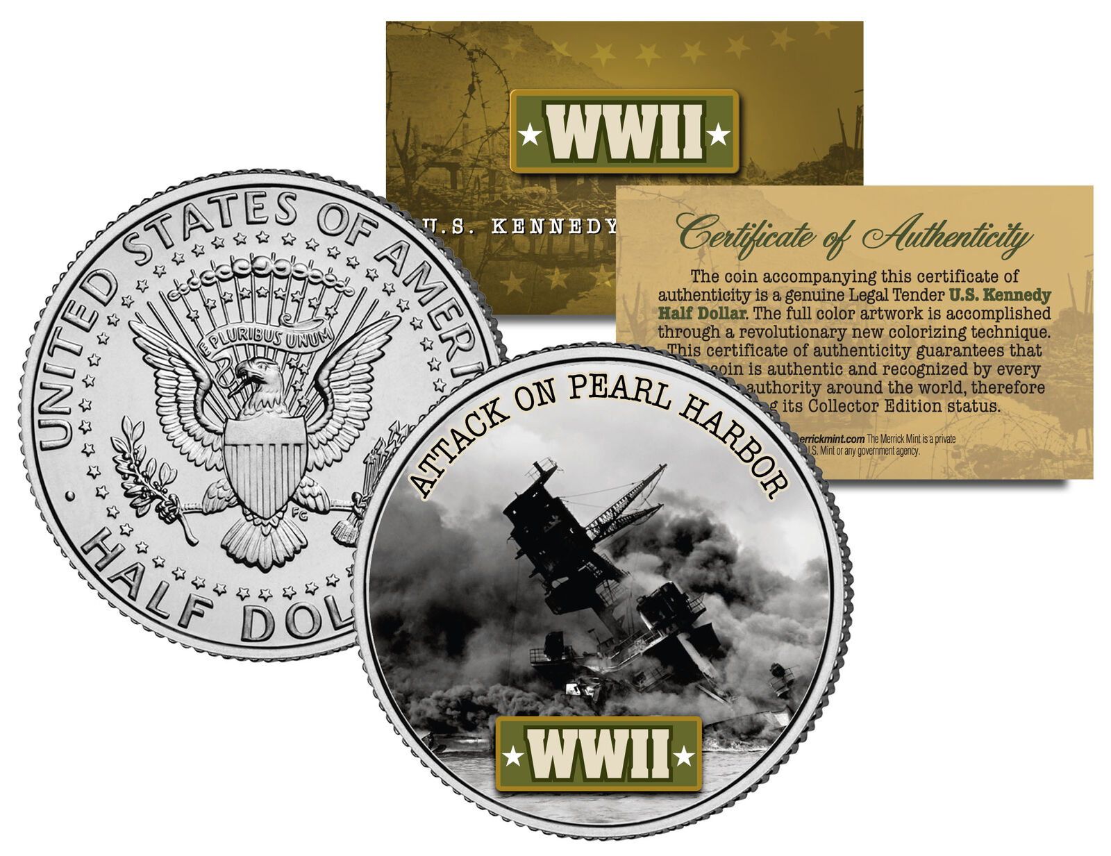 World War II ATTACK ON PEARL HARBOR JFK  Kennedy Half Dollar US Coin