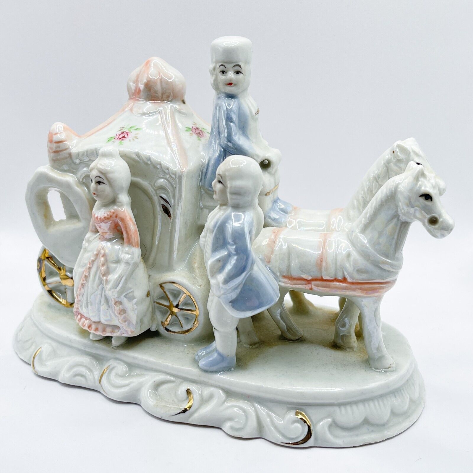 Vintage Porcelain Victorian horse drawn carriage princess figurine