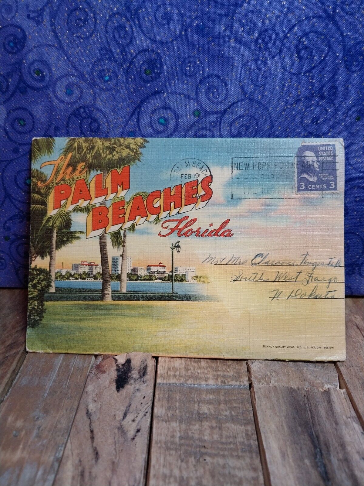 VINTAGE-POSTCARD FOLDER-The Palm Beaches Florida With Rare Thomas Jeffersonstamp