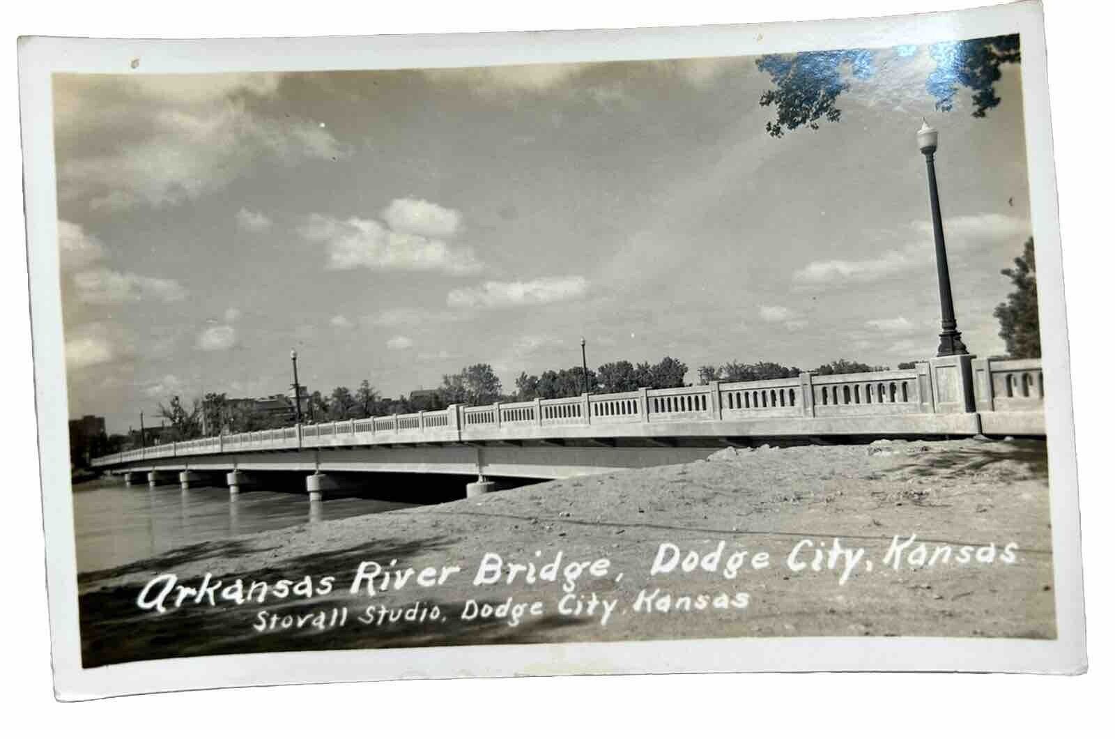 Arkansas River Bridge.  Dodge City, Kansas Real Photo Postcard RPPC